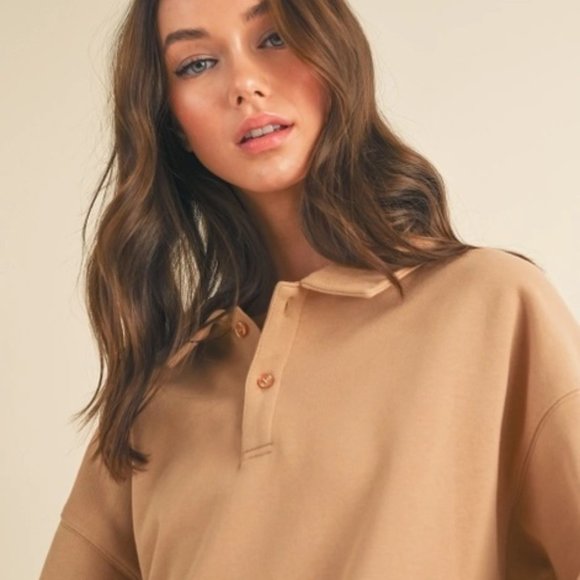 Sabrina Oversized Cozy Sweatshirt | Women's Tan Comfy Athleisure | Neutral - Picture 9 of 11
